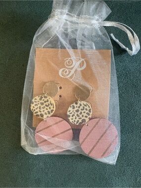 Plunder Pink & Gold Leopard Double Drop Earrings